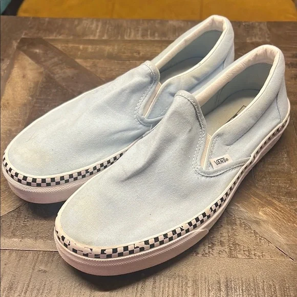 Vans Sky Blue Slip-On Shoes with Checkered Sole - Picture 2 of 4